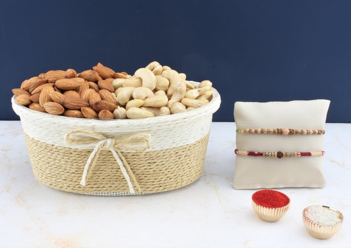 SFU E Com Set Of 2 Rakhi With Dry Fruit Hamper For Rakshabandhan Gift | Dry Fruit And Rakhi For Brother | Dry Fruit Basket Hamper | 101