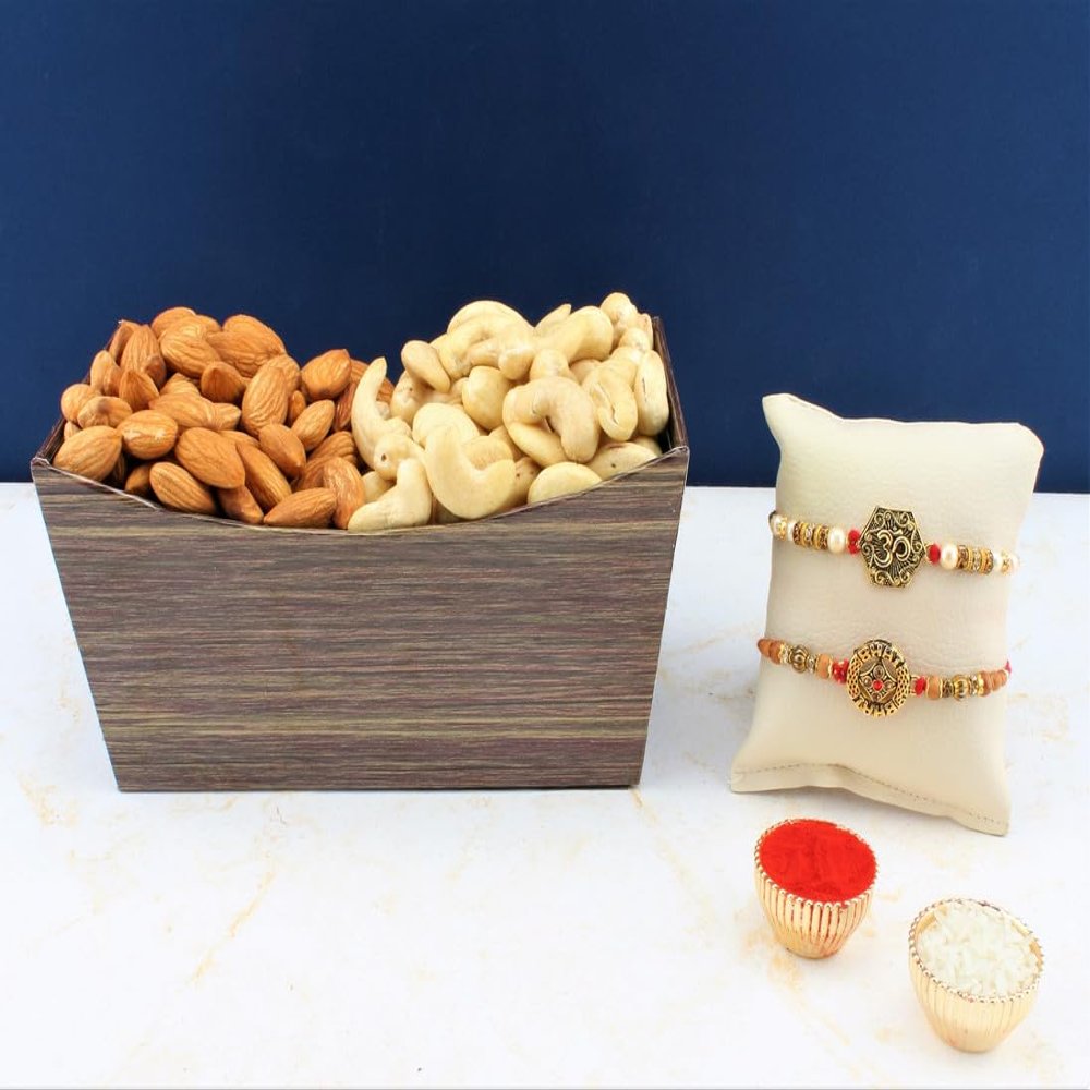 SFU E Com Set Of 2 Rakhi With Dry Fruit Hamper For Rakshabandhan Gift | Dry Fruit And Rakhi For Brother | Dry Fruit Basket Hamper | 36