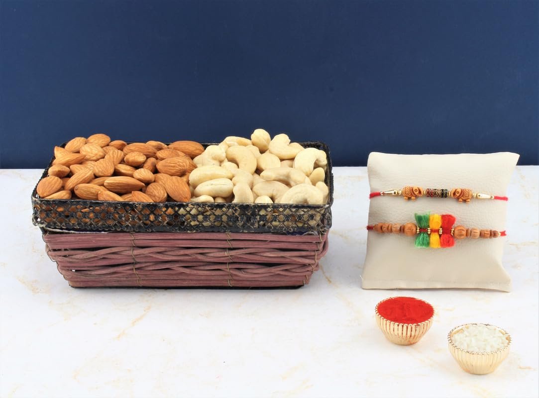 SFU E Com Set Of 2 Rakhi With Dry Fruit Hamper For Rakshabandhan Gift | Dry Fruit And Rakhi For Brother | Dry Fruit Basket Hamper | 30