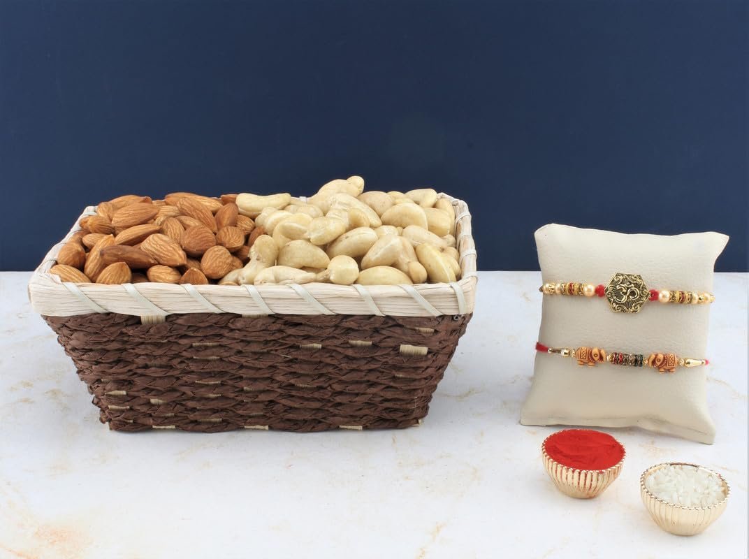 SFU E Com Set Of 2 Rakhi With Dry Fruit Hamper For Rakshabandhan Gift | Dry Fruit And Rakhi For Brother | Dry Fruit Basket Hamper | 66