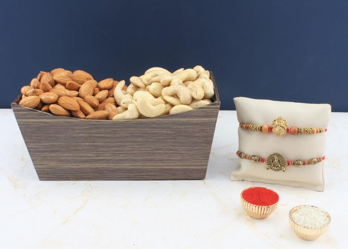 SFU E Com Set Of 2 Rakhi With Dry Fruit Hamper For Rakshabandhan Gift | Dry Fruit And Rakhi For Brother | Dry Fruit Basket Hamper | 40
