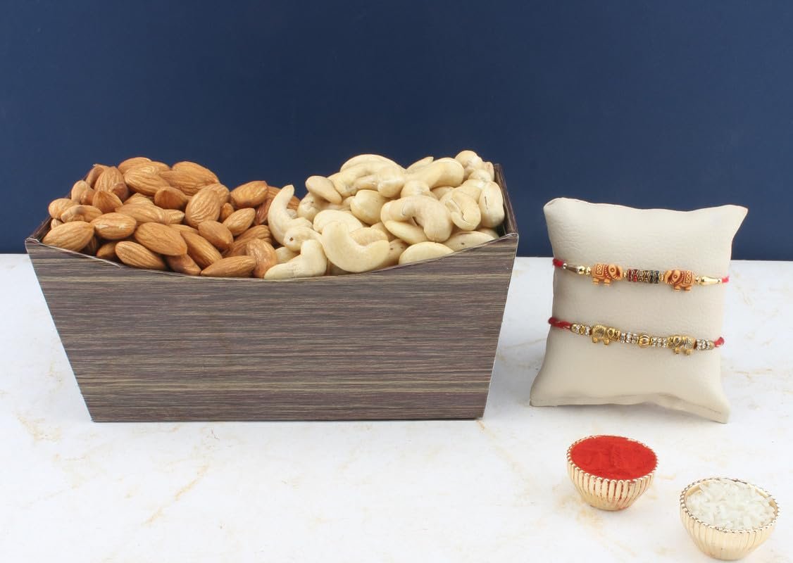 SFU E Com Set Of 2 Rakhi With Dry Fruit Hamper For Rakshabandhan Gift | Dry Fruit And Rakhi For Brother | Dry Fruit Basket Hamper | 52