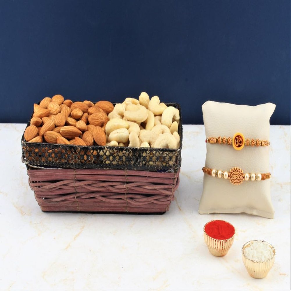 SFU E Com Set Of 2 Rakhi With Dry Fruit Hamper For Rakshabandhan Gift | Dry Fruit And Rakhi For Brother | Dry Fruit Basket Hamper | 04