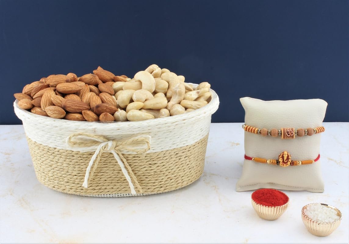 SFU E Com Set Of 2 Rakhi With Dry Fruit Hamper For Rakshabandhan Gift | Dry Fruit And Rakhi For Brother | Dry Fruit Basket Hamper | 93