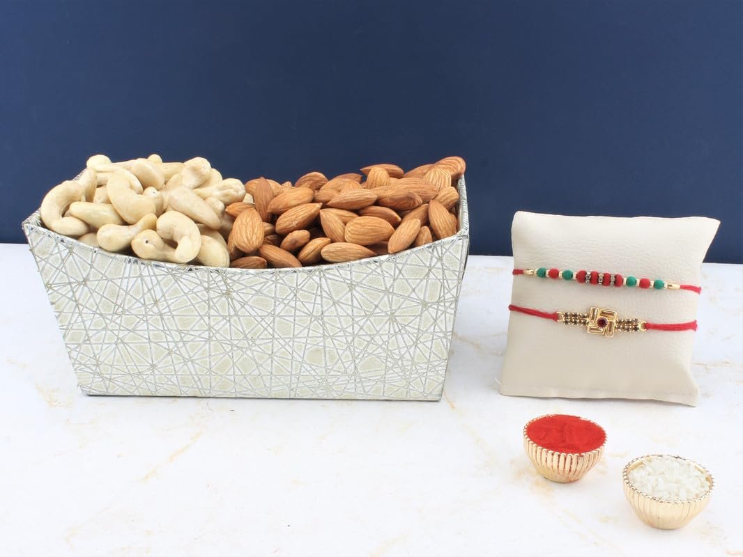 SFU E Com Set Of 2 Rakhi With Dry Fruit Hamper For Rakshabandhan Gift | Dry Fruit And Rakhi For Brother | Dry Fruit Basket Hamper | 112