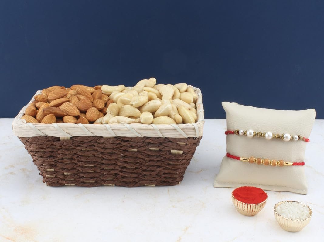 SFU E Com Set Of 2 Rakhi With Dry Fruit Hamper For Rakshabandhan Gift | Dry Fruit And Rakhi For Brother | Dry Fruit Basket Hamper | 01