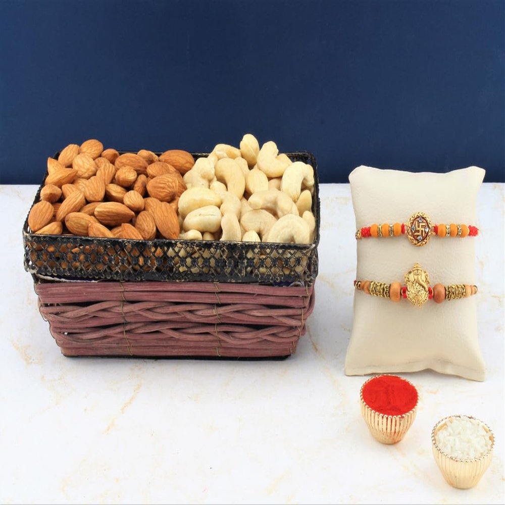 SFU E Com Set Of 2 Rakhi With Dry Fruit Hamper For Rakshabandhan Gift | Dry Fruit And Rakhi For Brother | Dry Fruit Basket Hamper | 25