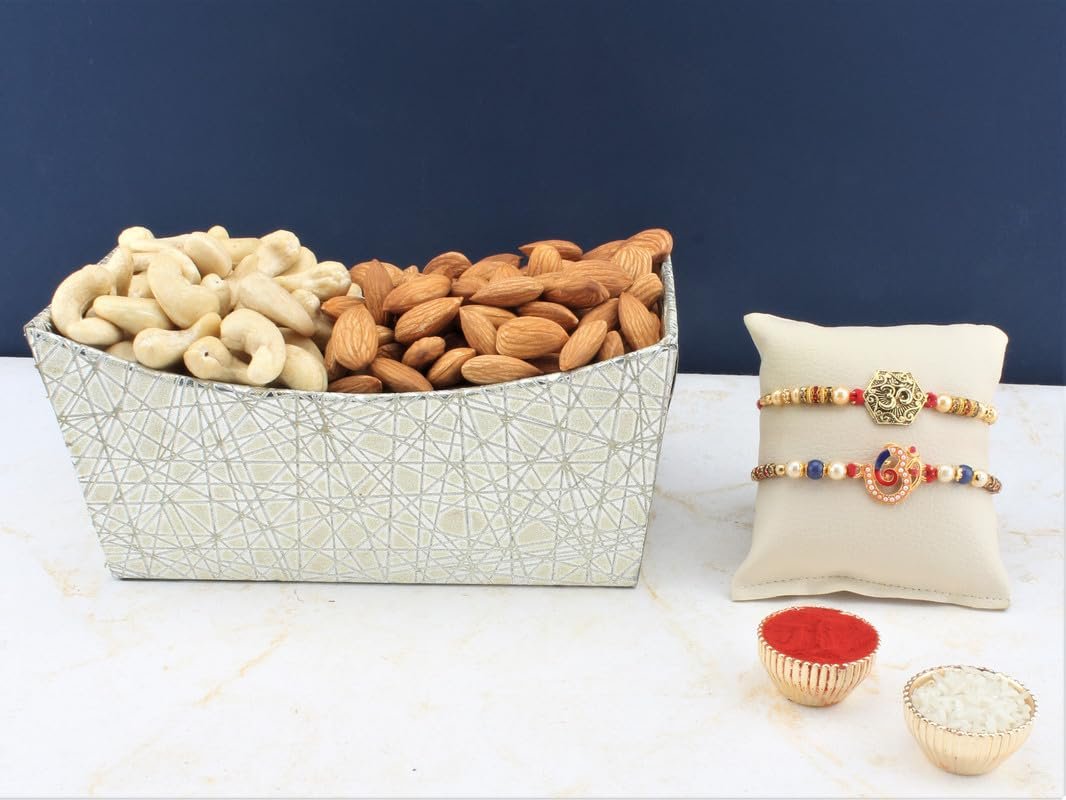 SFU E Com Set Of 2 Rakhi With Dry Fruit Hamper For Rakshabandhan Gift | Dry Fruit And Rakhi For Brother | Dry Fruit Basket Hamper | 118