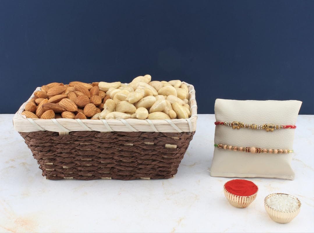 SFU E Com Set Of 2 Rakhi With Dry Fruit Hamper For Rakshabandhan Gift | Dry Fruit And Rakhi For Brother | Dry Fruit Basket Hamper | 75