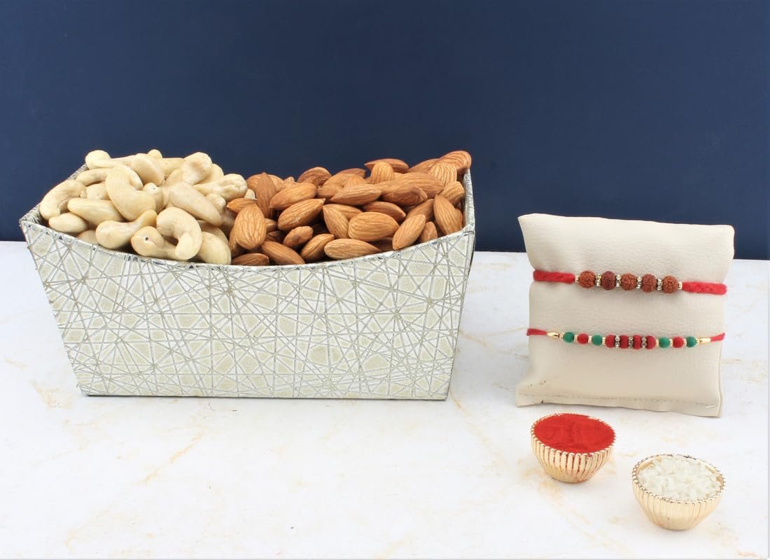 SFU E Com Set Of 2 Rakhi With Dry Fruit Hamper For Rakshabandhan Gift | Dry Fruit And Rakhi For Brother | Dry Fruit Basket Hamper | 128