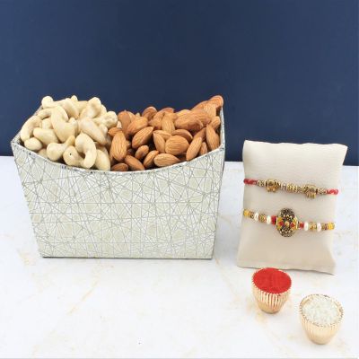 SFU E Com Set Of 2 Rakhi With Dry Fruit Hamper For Rakshabandhan Gift | Dry Fruit And Rakhi For Brother | Dry Fruit Basket Hamper | 140