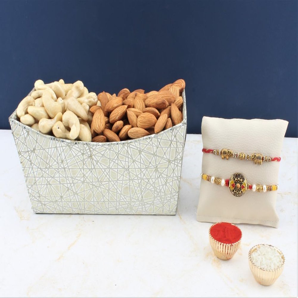 SFU E Com Set Of 2 Rakhi With Dry Fruit Hamper For Rakshabandhan Gift | Dry Fruit And Rakhi For Brother | Dry Fruit Basket Hamper | 140