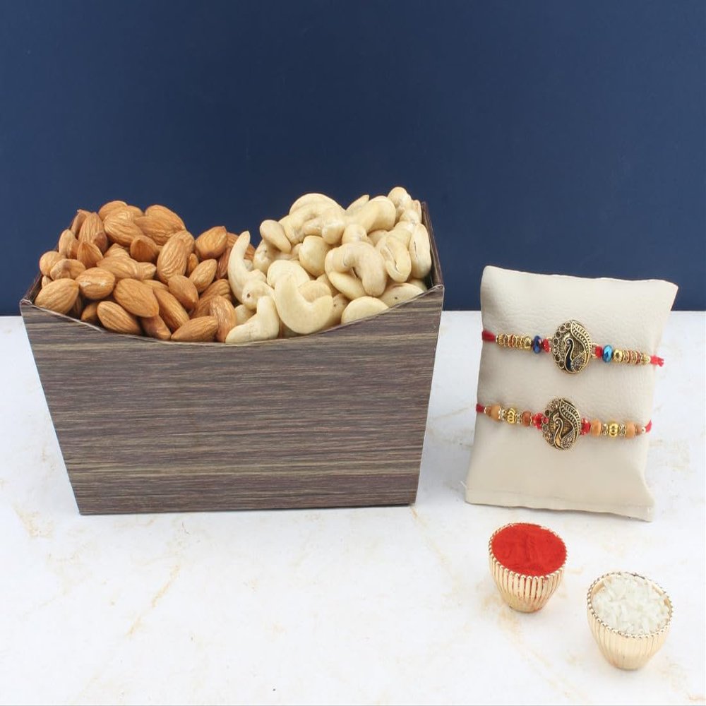 SFU E Com Set Of 2 Rakhi With Dry Fruit Hamper For Rakshabandhan Gift | Dry Fruit And Rakhi For Brother | Dry Fruit Basket Hamper | 43