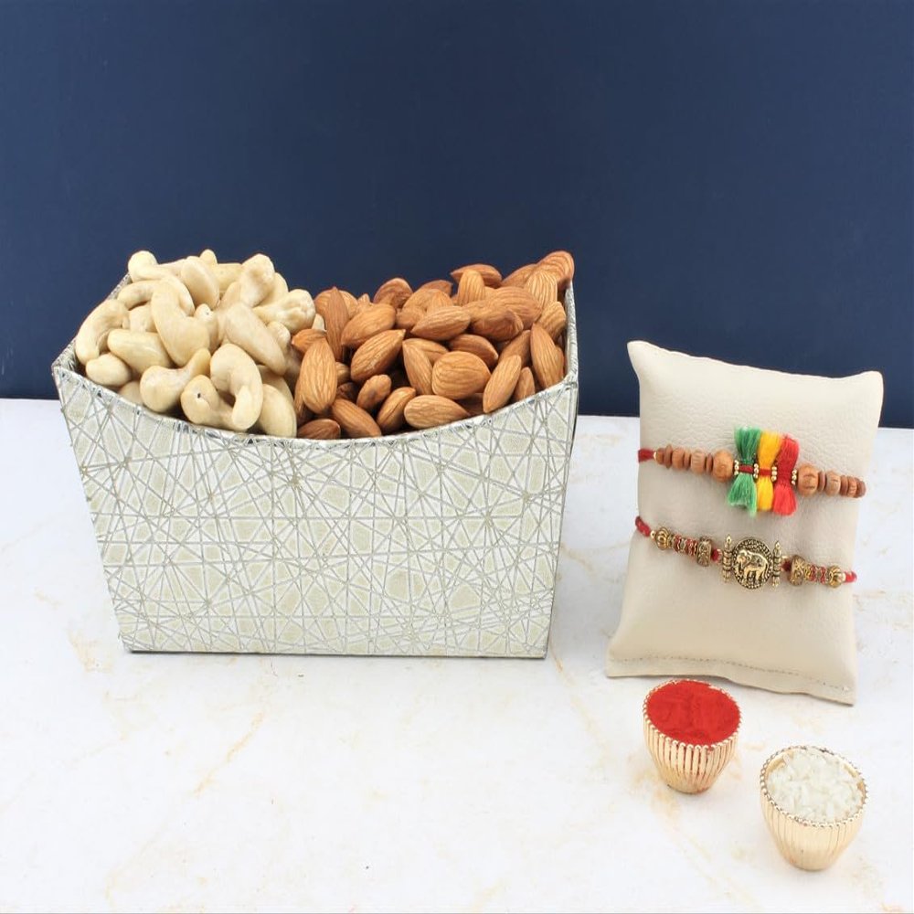 SFU E Com Set Of 2 Rakhi With Dry Fruit Hamper For Rakshabandhan Gift | Dry Fruit And Rakhi For Brother | Dry Fruit Basket Hamper | 132