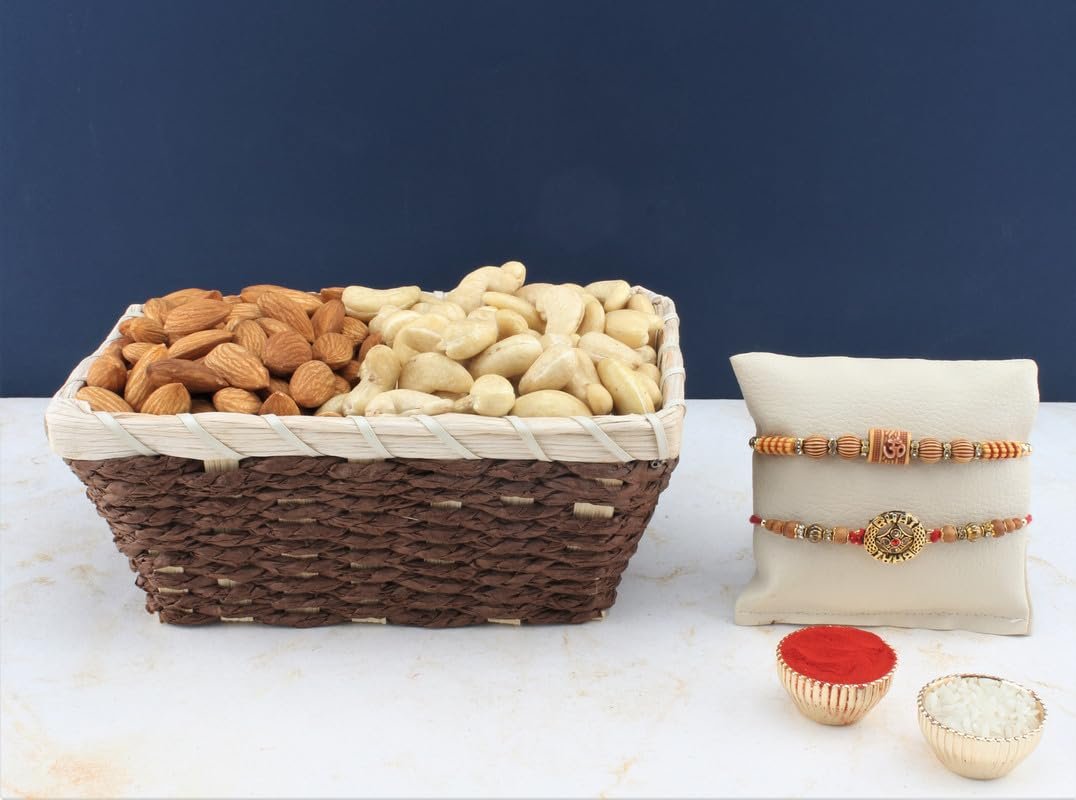 SFU E Com Set Of 2 Rakhi With Dry Fruit Hamper For Rakshabandhan Gift | Dry Fruit And Rakhi For Brother | Dry Fruit Basket Hamper | 85
