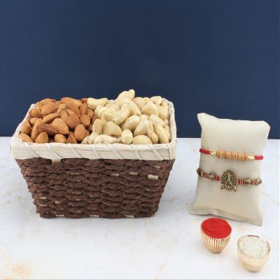 SFU E Com Set Of 2 Rakhi With Dry Fruit Hamper For Rakshabandhan Gift | Dry Fruit And Rakhi For Brother | Dry Fruit Basket Hamper | 63