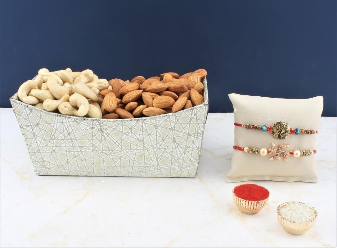 SFU E Com Set Of 2 Rakhi With Dry Fruit Hamper For Rakshabandhan Gift | Dry Fruit And Rakhi For Brother | Dry Fruit Basket Hamper | 119