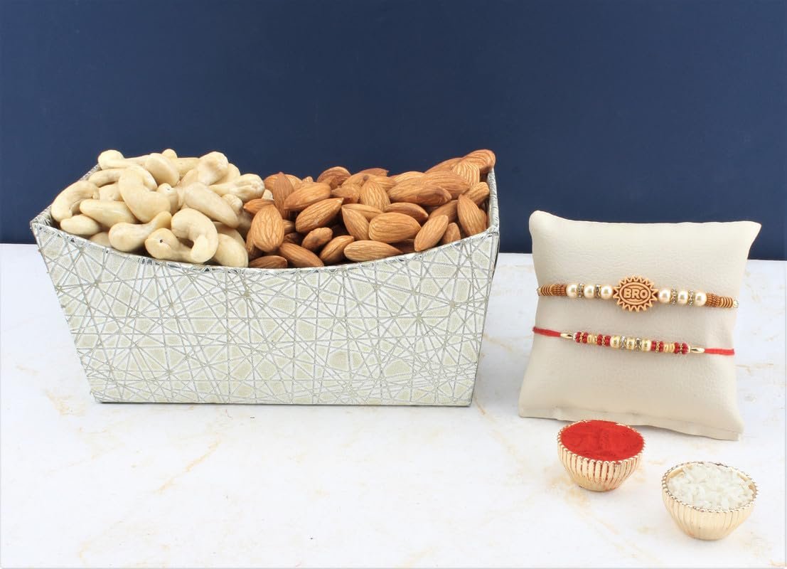 SFU E Com Set Of 2 Rakhi With Dry Fruit Hamper For Rakshabandhan Gift | Dry Fruit And Rakhi For Brother | Dry Fruit Basket Hamper | 139