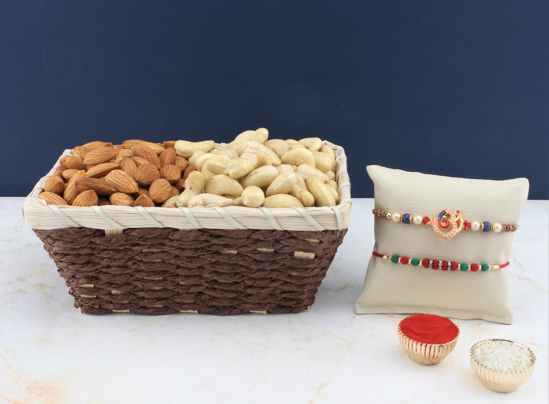 SFU E Com Set Of 2 Rakhi With Dry Fruit Hamper For Rakshabandhan Gift | Dry Fruit And Rakhi For Brother | Dry Fruit Basket Hamper | 57