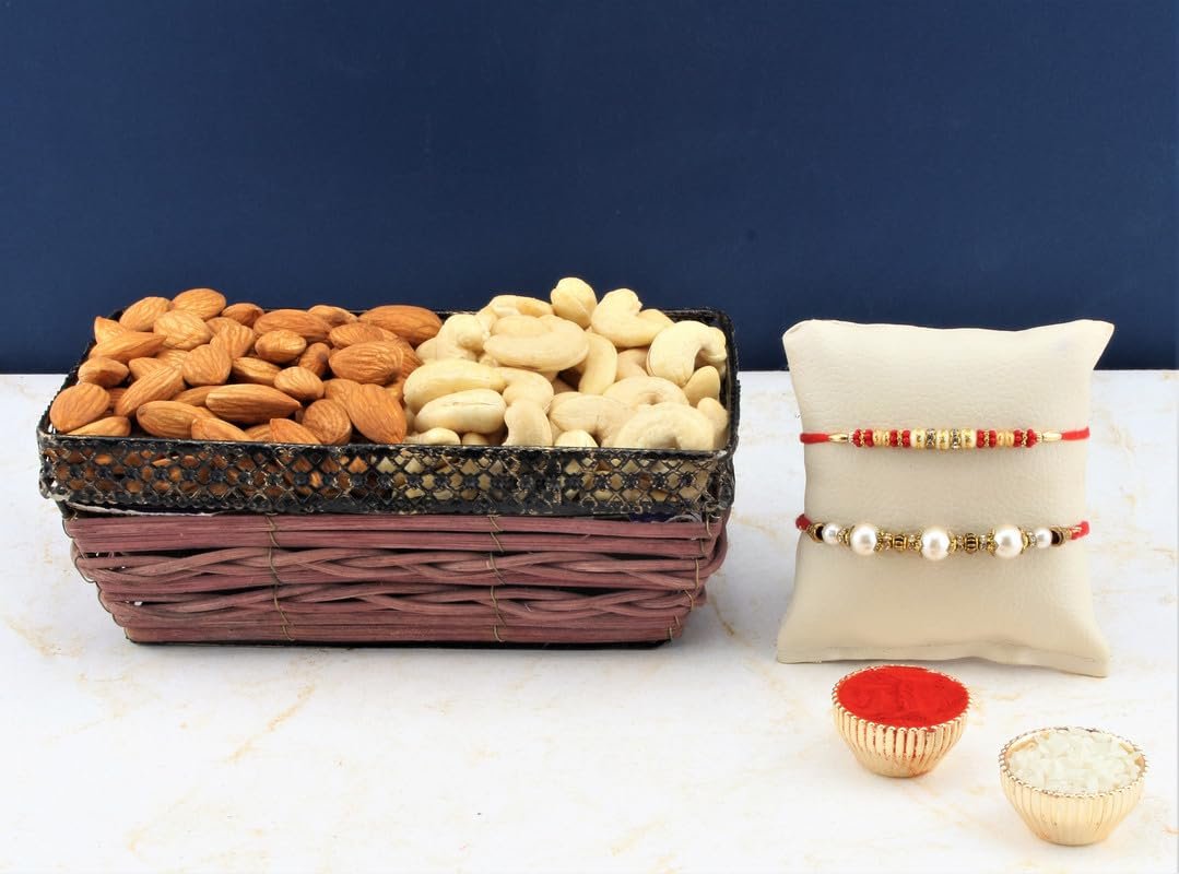SFU E Com Set Of 2 Rakhi With Dry Fruit Hamper For Rakshabandhan Gift | Dry Fruit And Rakhi For Brother | Dry Fruit Basket Hamper | 12