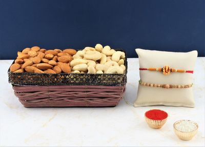SFU E Com Set Of 2 Rakhi With Dry Fruit Hamper For Rakshabandhan Gift | Dry Fruit And Rakhi For Brother | Dry Fruit Basket Hamper | 03