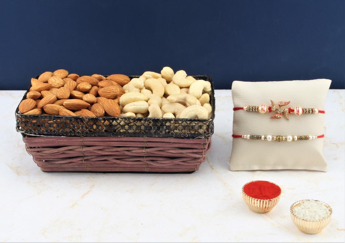 SFU E Com Set Of 2 Rakhi With Dry Fruit Hamper For Rakshabandhan Gift | Dry Fruit And Rakhi For Brother | Dry Fruit Basket Hamper | 19