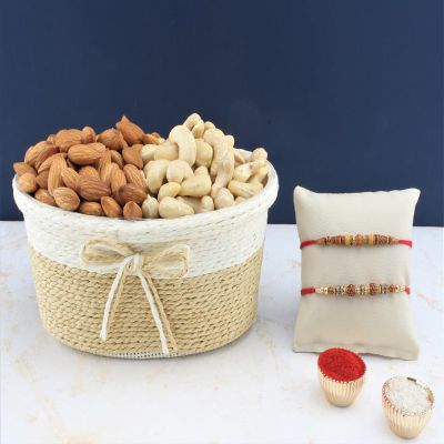 SFU E Com Set Of 2 Rakhi With Dry Fruit Hamper For Rakshabandhan Gift | Dry Fruit And Rakhi For Brother | Dry Fruit Basket Hamper | 98