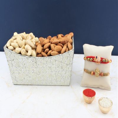 SFU E Com Set Of 2 Rakhi With Dry Fruit Hamper For Rakshabandhan Gift | Dry Fruit And Rakhi For Brother | Dry Fruit Basket Hamper | 127