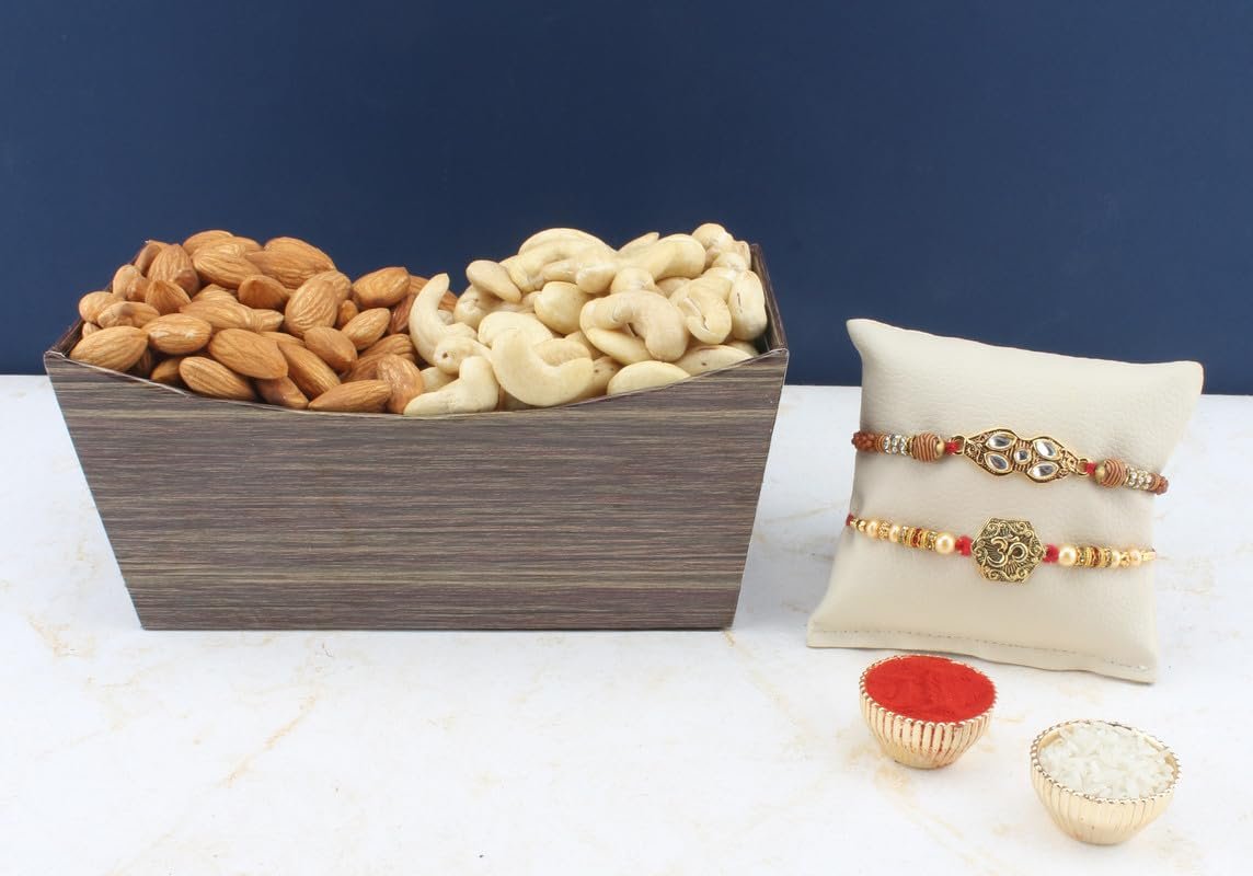 SFU E Com Set Of 2 Rakhi With Dry Fruit Hamper For Rakshabandhan Gift | Dry Fruit And Rakhi For Brother | Dry Fruit Basket Hamper | 48