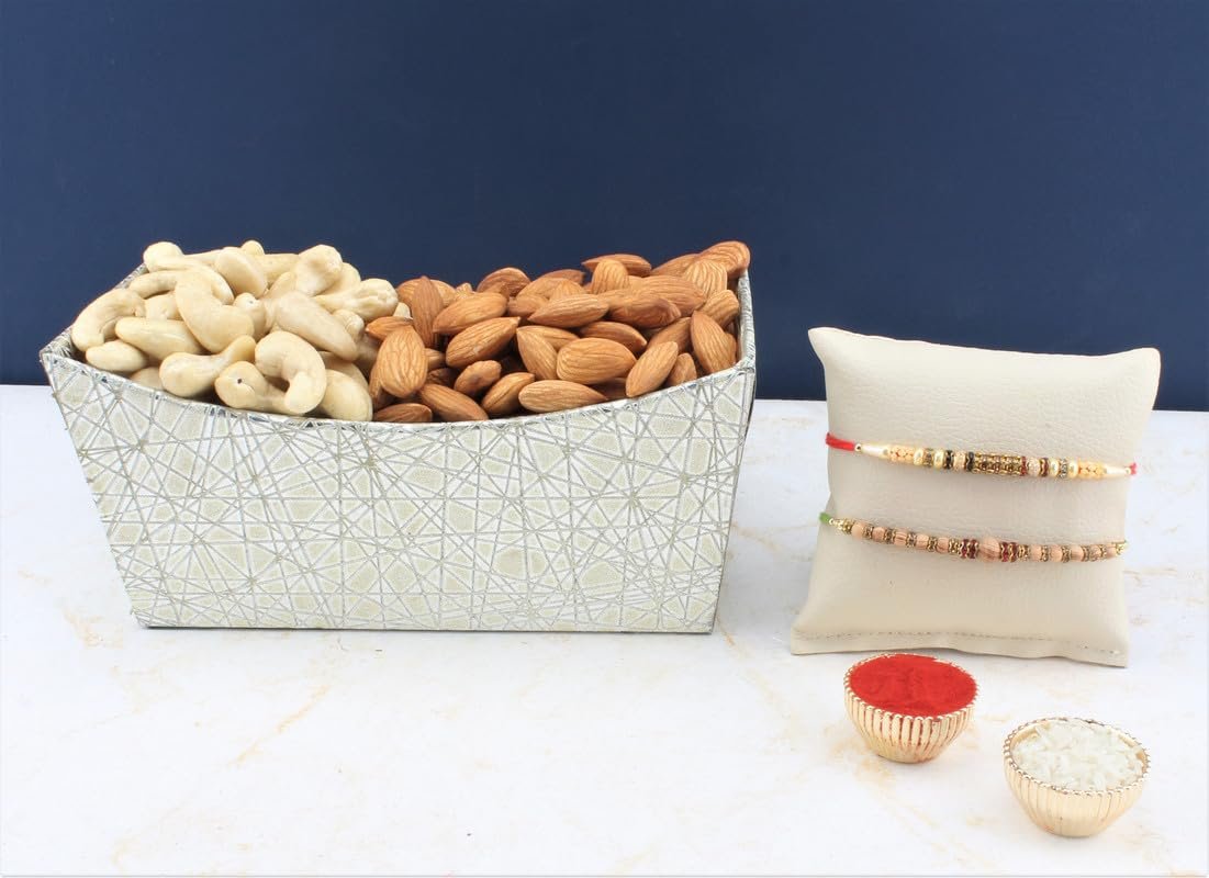 SFU E Com Set Of 2 Rakhi With Dry Fruit Hamper For Rakshabandhan Gift | Dry Fruit And Rakhi For Brother | Dry Fruit Basket Hamper | 125