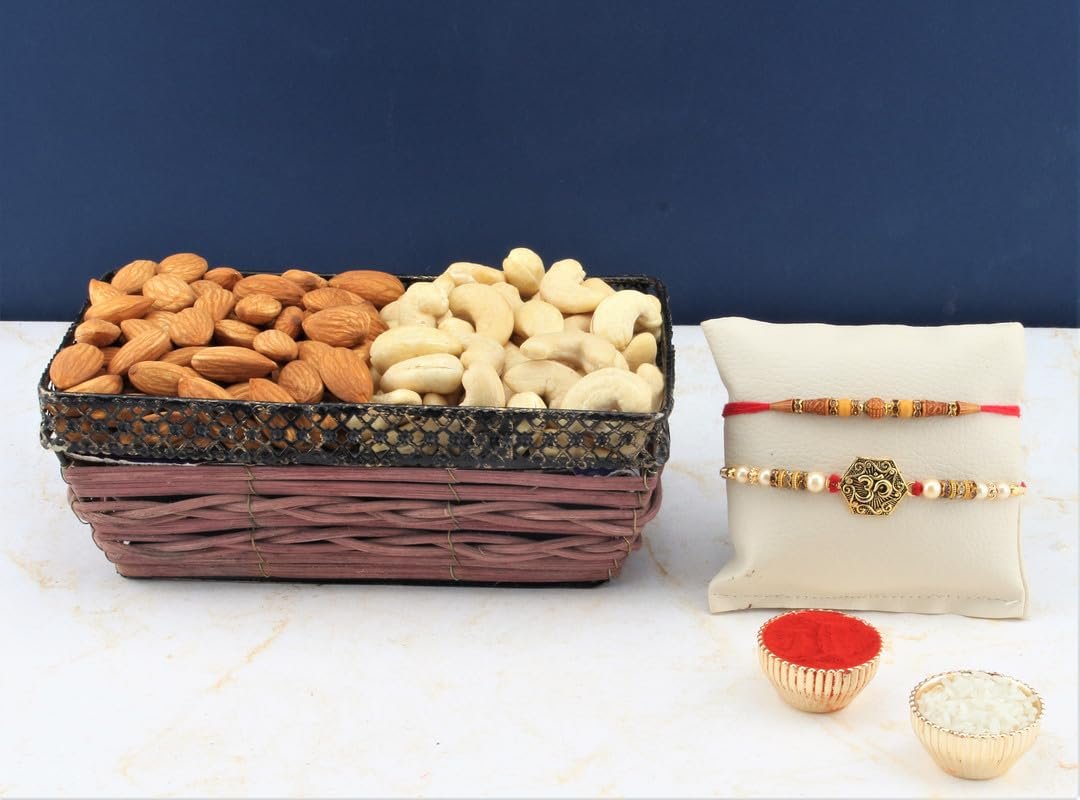 SFU E Com Set Of 2 Rakhi With Dry Fruit Hamper For Rakshabandhan Gift | Dry Fruit And Rakhi For Brother | Dry Fruit Basket Hamper | 24