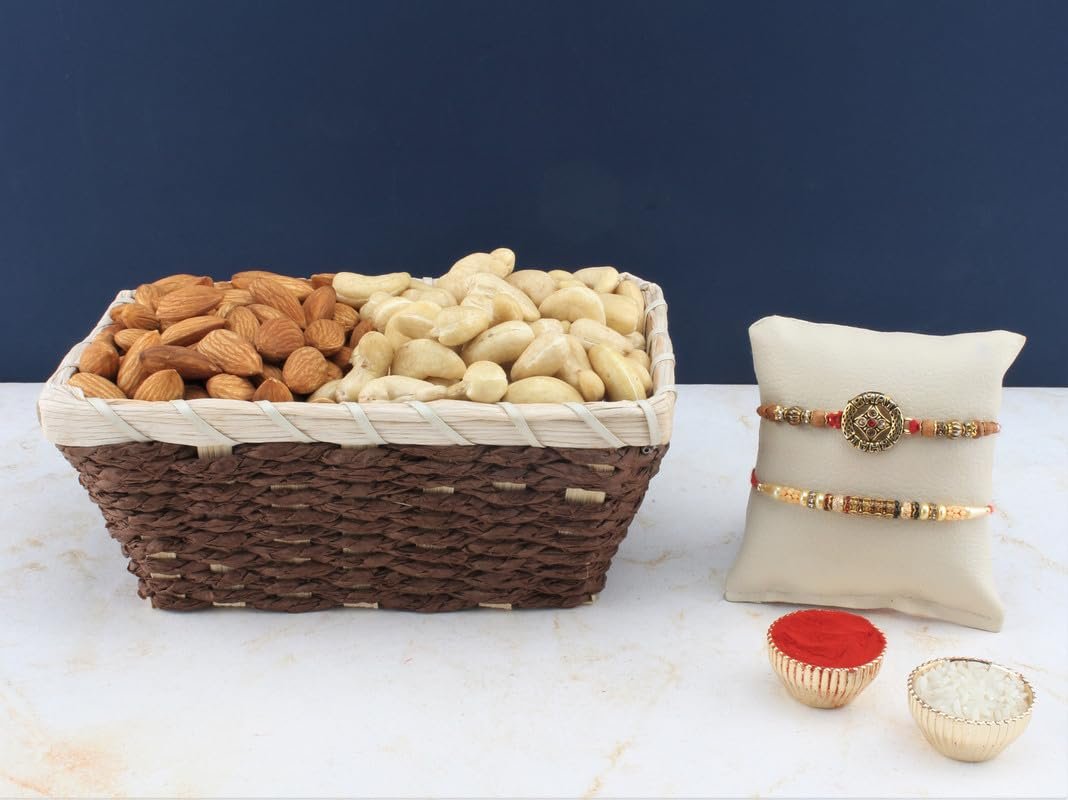 SFU E Com Set Of 2 Rakhi With Dry Fruit Hamper For Rakshabandhan Gift | Dry Fruit And Rakhi For Brother | Dry Fruit Basket Hamper | 58