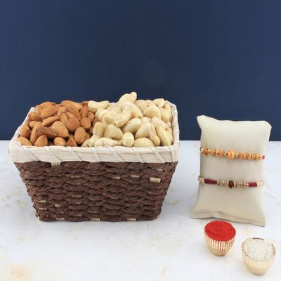 SFU E Com Set Of 2 Rakhi With Dry Fruit Hamper For Rakshabandhan Gift | Dry Fruit And Rakhi For Brother | Dry Fruit Basket Hamper | 74