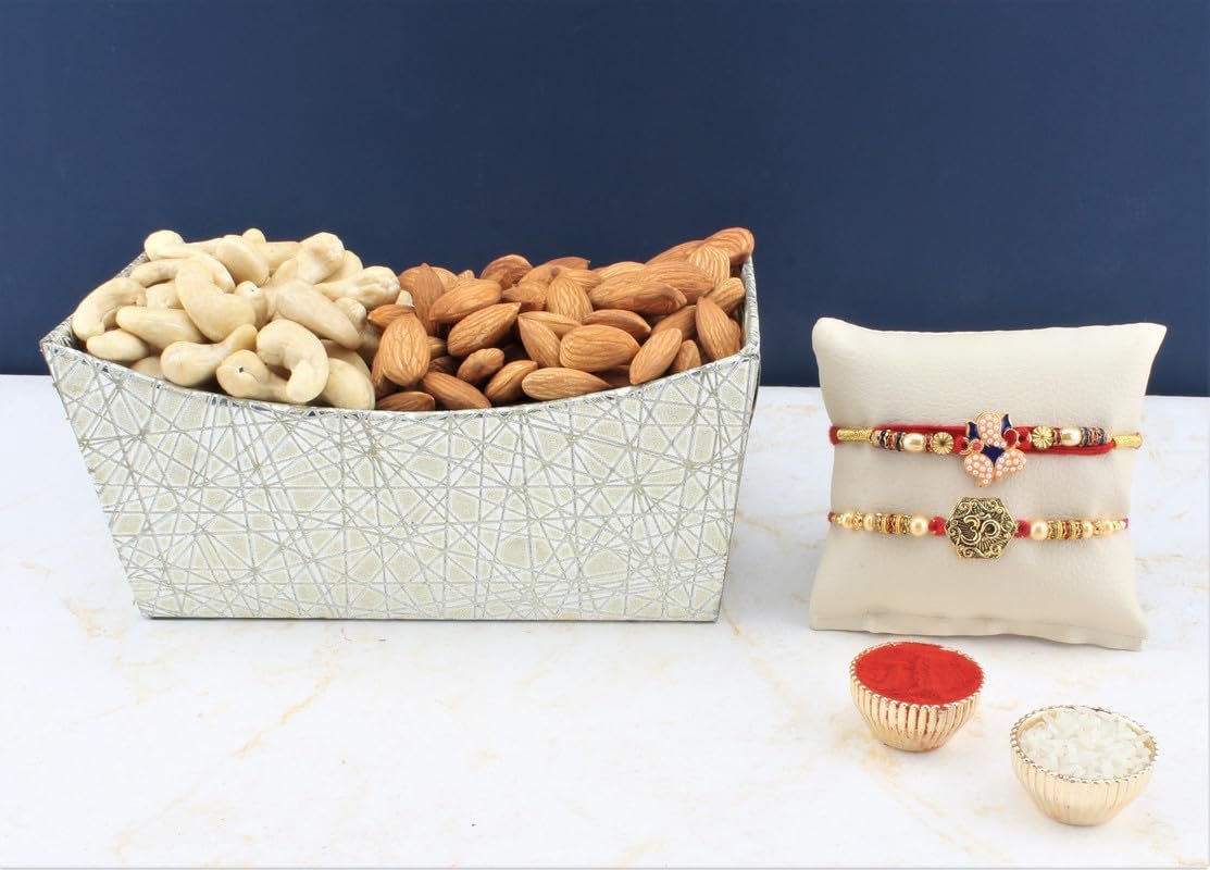 SFU E Com Set Of 2 Rakhi With Dry Fruit Hamper For Rakshabandhan Gift | Dry Fruit And Rakhi For Brother | Dry Fruit Basket Hamper | 144