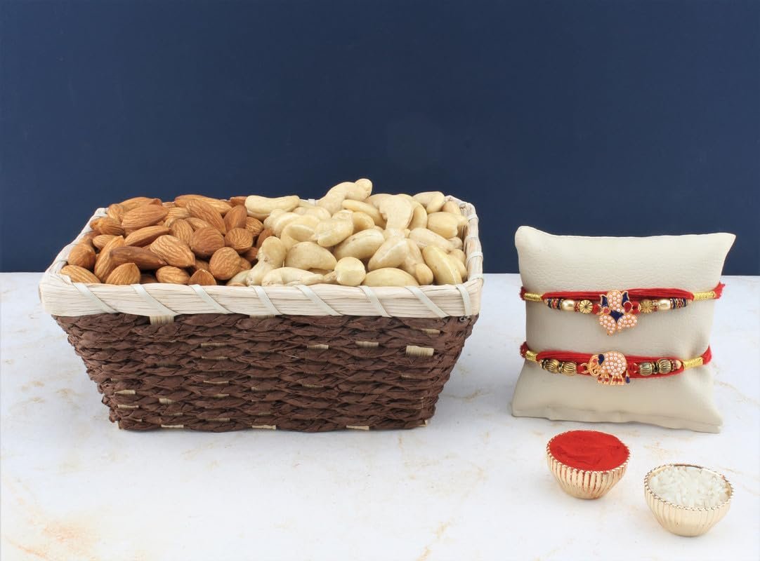 SFU E Com Set Of 2 Rakhi With Dry Fruit Hamper For Rakshabandhan Gift | Dry Fruit And Rakhi For Brother | Dry Fruit Basket Hamper | 78