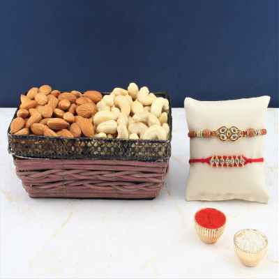 SFU E Com Set Of 2 Rakhi With Dry Fruit Hamper For Rakshabandhan Gift | Dry Fruit And Rakhi For Brother | Dry Fruit Basket Hamper | 34