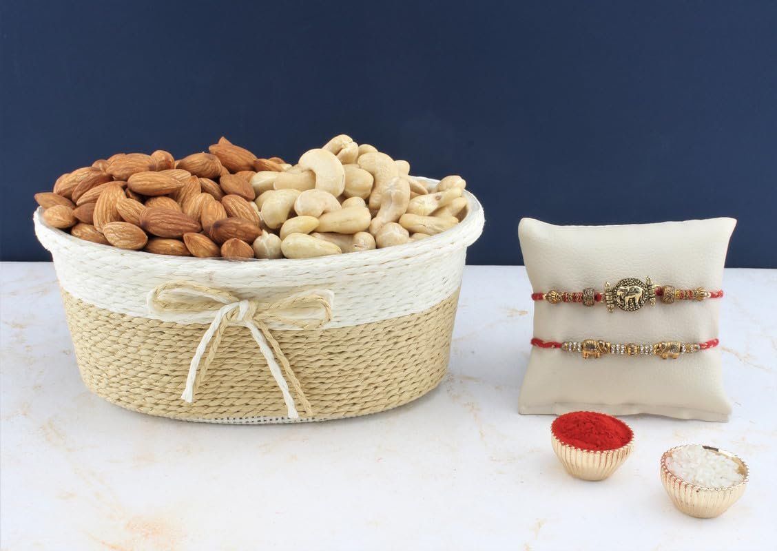 SFU E Com Set Of 2 Rakhi With Dry Fruit Hamper For Rakshabandhan Gift | Dry Fruit And Rakhi For Brother | Dry Fruit Basket Hamper | 94