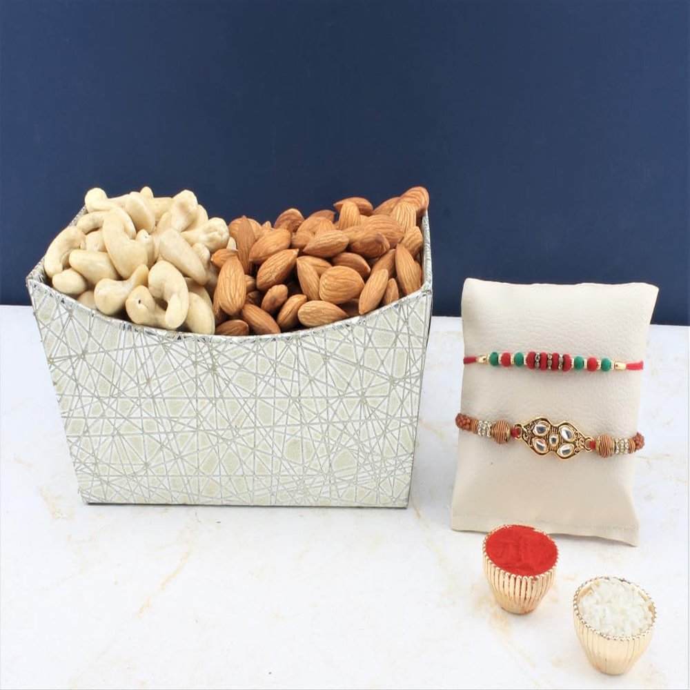 SFU E Com Set Of 2 Rakhi With Dry Fruit Hamper For Rakshabandhan Gift | Dry Fruit And Rakhi For Brother | Dry Fruit Basket Hamper | 137