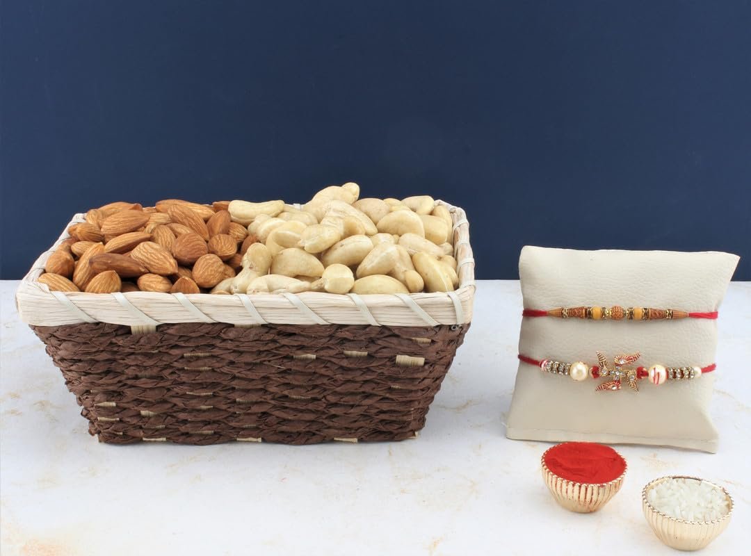 SFU E Com Set Of 2 Rakhi With Dry Fruit Hamper For Rakshabandhan Gift | Dry Fruit And Rakhi For Brother | Dry Fruit Basket Hamper | 67