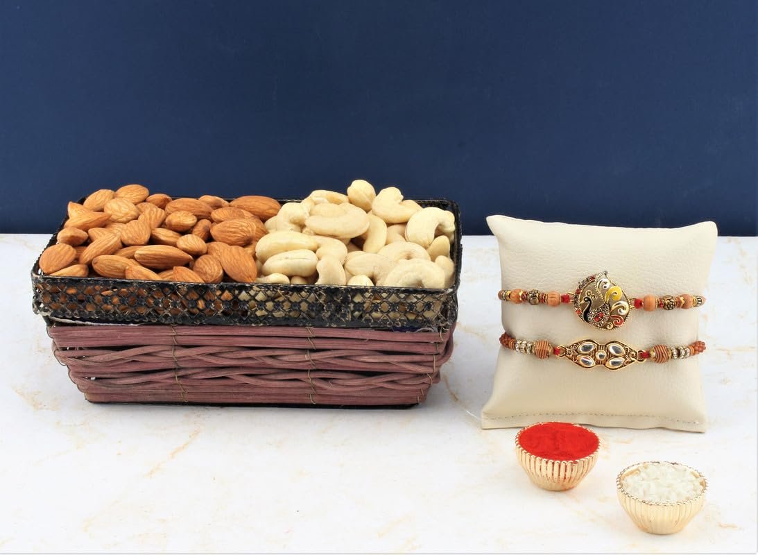 SFU E Com Set Of 2 Rakhi With Dry Fruit Hamper For Rakshabandhan Gift | Dry Fruit And Rakhi For Brother | Dry Fruit Basket Hamper | 10