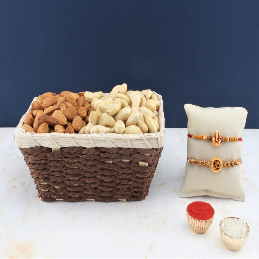 SFU E Com Set Of 2 Rakhi With Dry Fruit Hamper For Rakshabandhan Gift | Dry Fruit And Rakhi For Brother | Dry Fruit Basket Hamper | 80