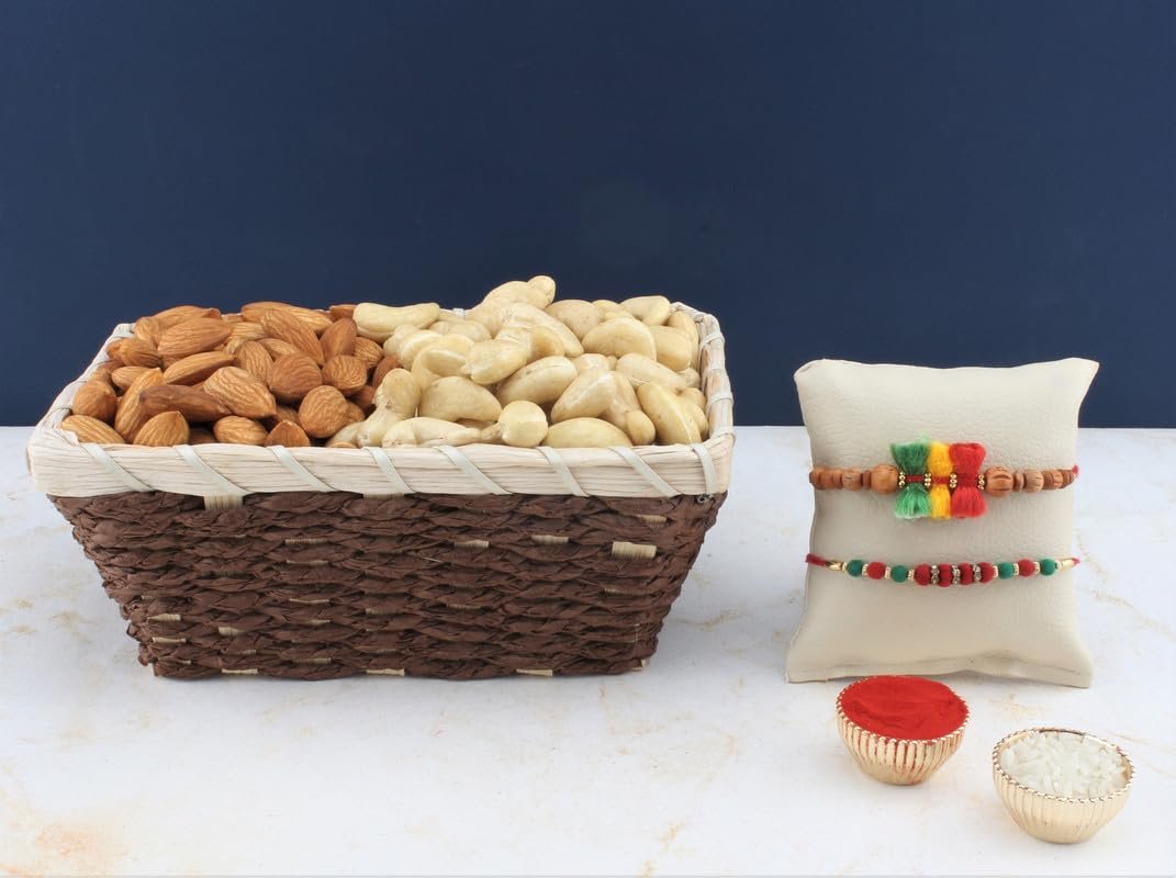 SFU E Com Set Of 2 Rakhi With Dry Fruit Hamper For Rakshabandhan Gift | Dry Fruit And Rakhi For Brother | Dry Fruit Basket Hamper | 56