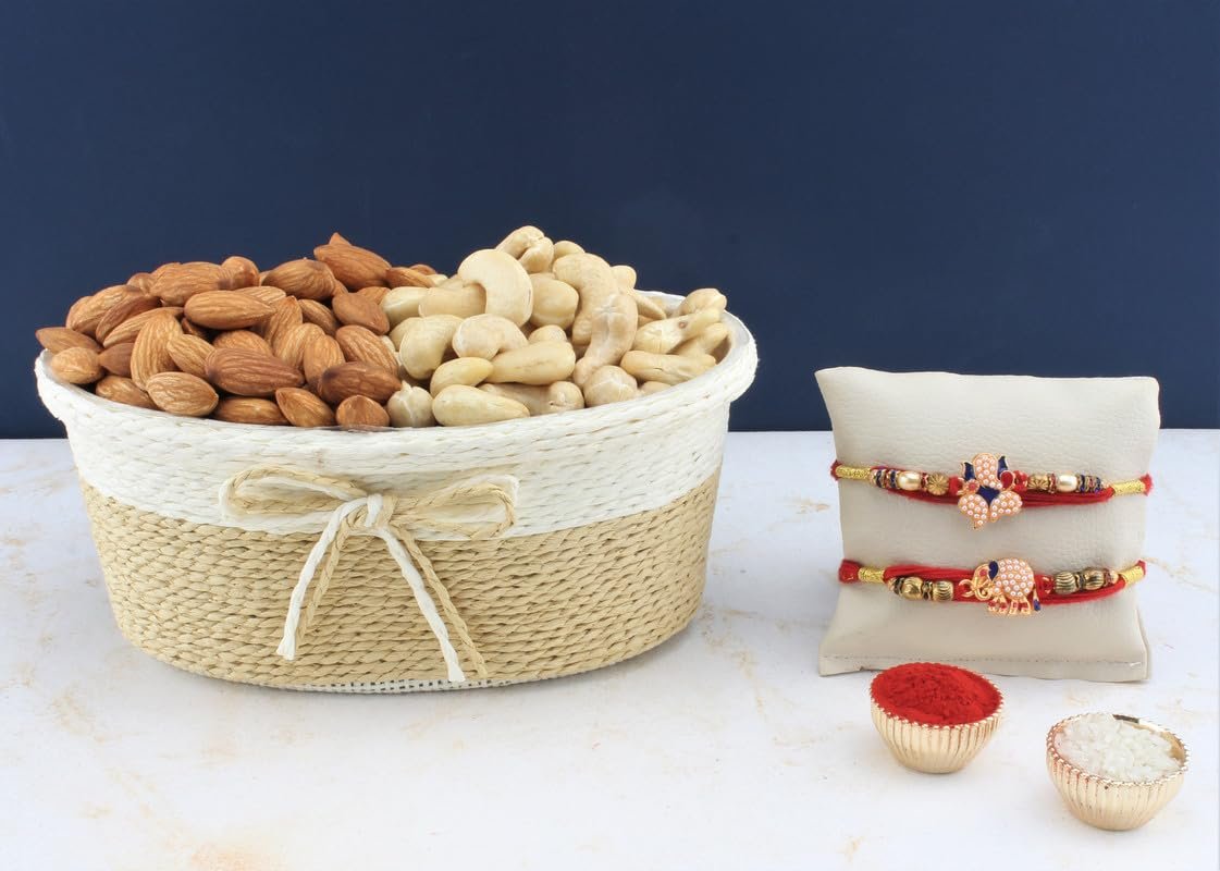 SFU E Com Set Of 2 Rakhi With Dry Fruit Hamper For Rakshabandhan Gift | Dry Fruit And Rakhi For Brother | Dry Fruit Basket Hamper | 92
