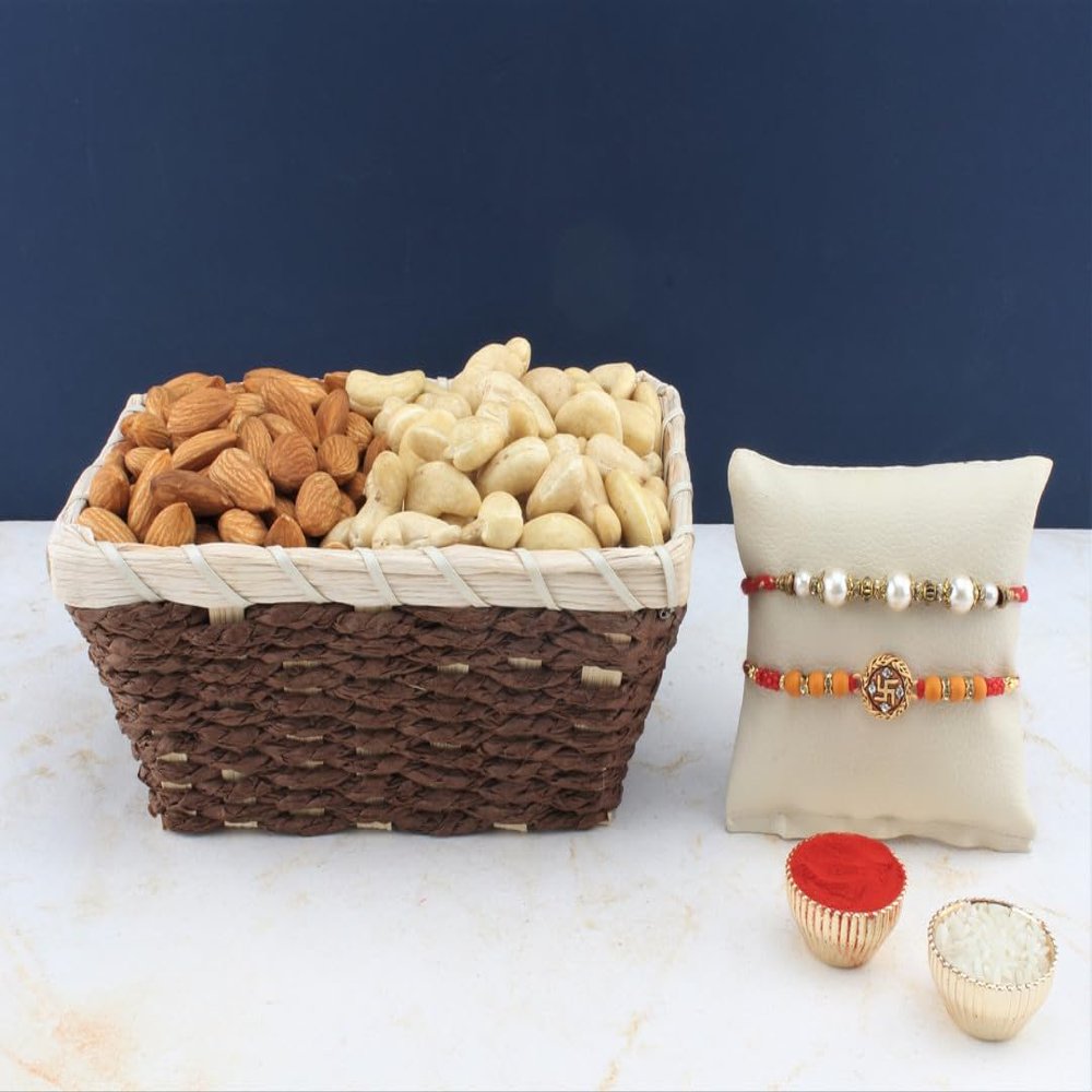 SFU E Com Set Of 2 Rakhi With Dry Fruit Hamper For Rakshabandhan Gift | Dry Fruit And Rakhi For Brother | Dry Fruit Basket Hamper | 61