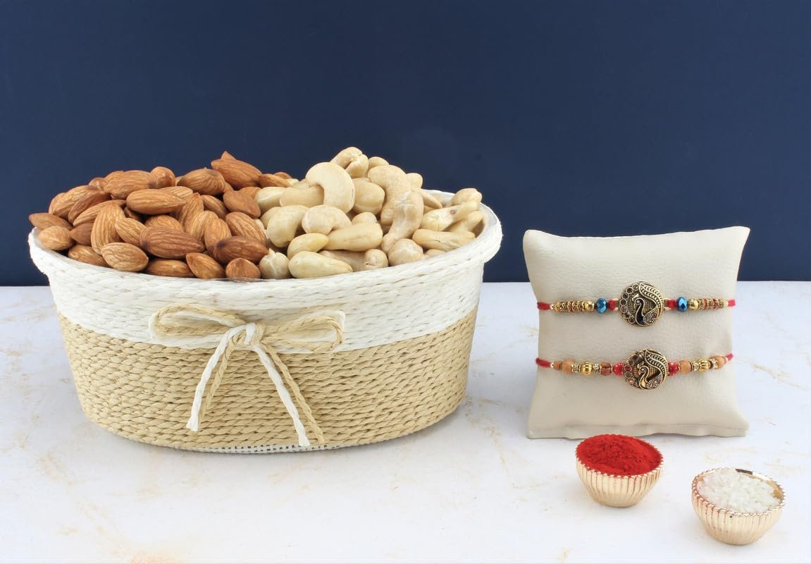 SFU E Com Set Of 2 Rakhi With Dry Fruit Hamper For Rakshabandhan Gift | Dry Fruit And Rakhi For Brother | Dry Fruit Basket Hamper | 89