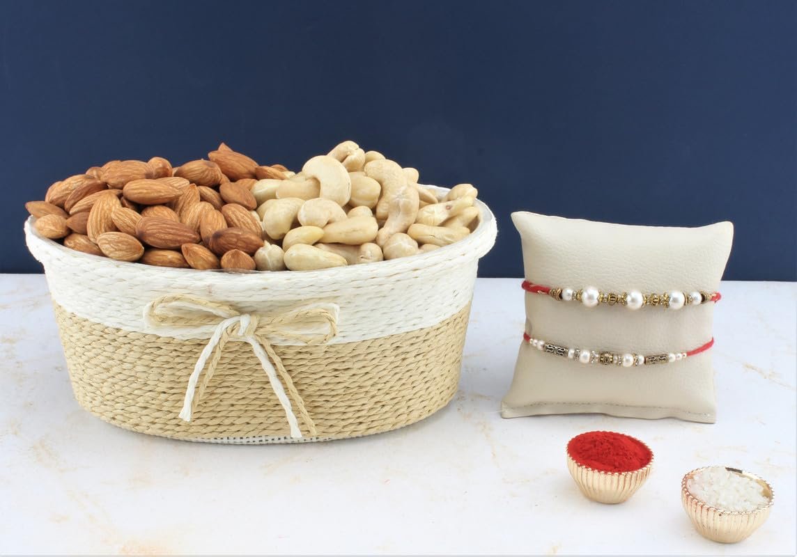 SFU E Com Set Of 2 Rakhi With Dry Fruit Hamper For Rakshabandhan Gift | Dry Fruit And Rakhi For Brother | Dry Fruit Basket Hamper | 102