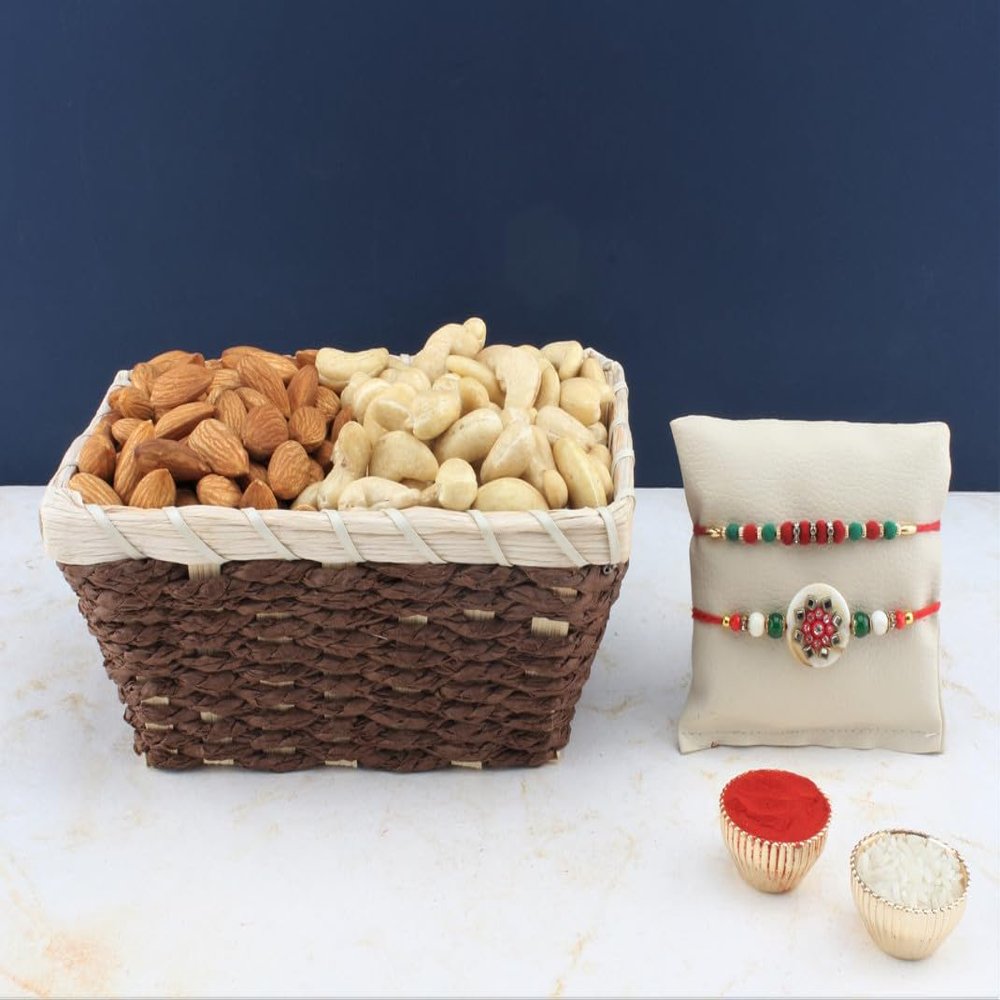 SFU E Com Set Of 2 Rakhi With Dry Fruit Hamper For Rakshabandhan Gift | Dry Fruit And Rakhi For Brother | Dry Fruit Basket Hamper | 81