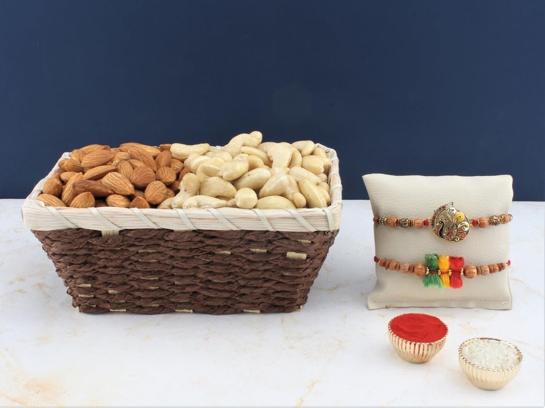 SFU E Com Set Of 2 Rakhi With Dry Fruit Hamper For Rakshabandhan Gift | Dry Fruit And Rakhi For Brother | Dry Fruit Basket Hamper | 79