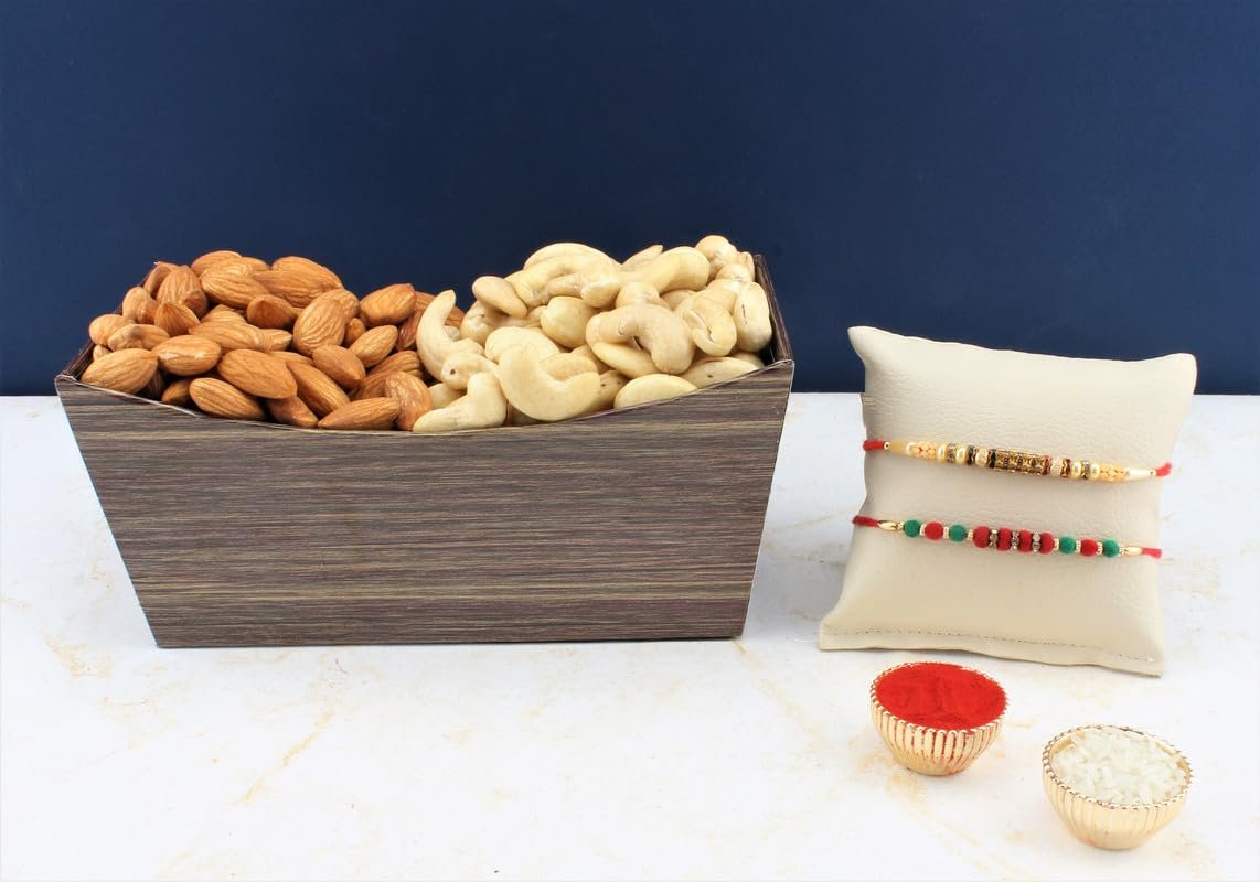 SFU E Com Set Of 2 Rakhi With Dry Fruit Hamper For Rakshabandhan Gift | Dry Fruit And Rakhi For Brother | Dry Fruit Basket Hamper | 35