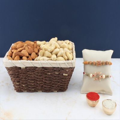 SFU E Com Set Of 2 Rakhi With Dry Fruit Hamper For Rakshabandhan Gift | Dry Fruit And Rakhi For Brother | Dry Fruit Basket Hamper | 60